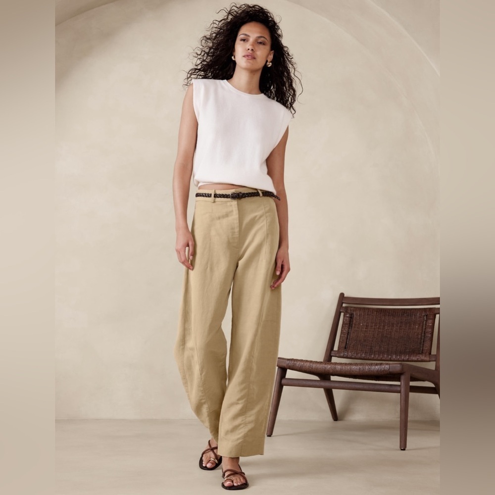 Women's High-Rise Wide-Leg Linen Blend Pants in Beige Womens Size 20